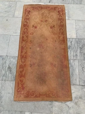 Антикварный французский ковер ручной работы Aubusson 2x4 фута с игольчатым наконечником шерстяной декор ковер с цветочным рисунком - Изображение 1 из 4