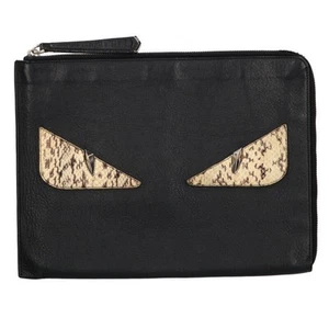 FENDI 8M0370 Bugs Eye Monster Python Leather Clutch Bag Black 902142 BS99 - Picture 1 of 4