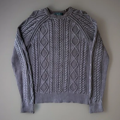 Rag & Bone Dexter Aran Cable Knit Sweater Small Mauve Cotton Pullover Minimalist - Image 1 of 4