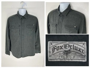 Fox Deluxe Premium Button Down Shirt Size Medium Gray Racing Wool Blend - Picture 1 of 14