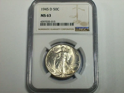 Meio dólar 1945-D Walking Liberty NGC MS-63 SN7552 - Imagem 1 de 4