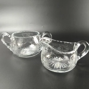 1918 -1928 Antik Fostoria Chrysantheme offen Zucker und Milchkännchen geätzt floral - Bild 1 von 17
