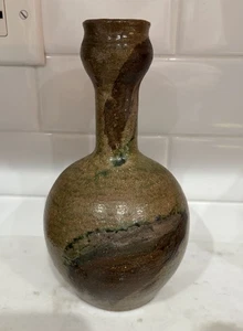 Pottery Vase Brown And Gwen Glaze Signed By Artist - Picture 1 of 6