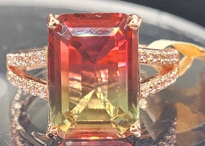 Rose Gold Ring Women's SZ 7 Watermelon Glass Rhinestone - Bild 1 von 11