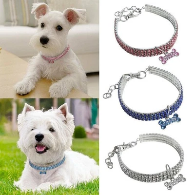Bling Rhinestone Dog Necklace Collar Diamante & Pendant For Small Pet Cat Puppy - Image 1 of 4