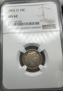 1892 O NGC MS62 Barber Dime - Picture 1 of 2