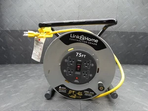 Link2Home 75 ft. 12/3 Extension Cord Storage Reel 4 Outlets Circuit Breaker - Picture 1 of 9