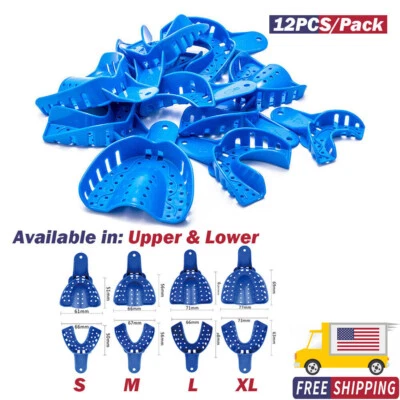 WBRWP Dental Impression Trays Plastic Perforated 12PCS Set Upper/Lower S/M/L/XL