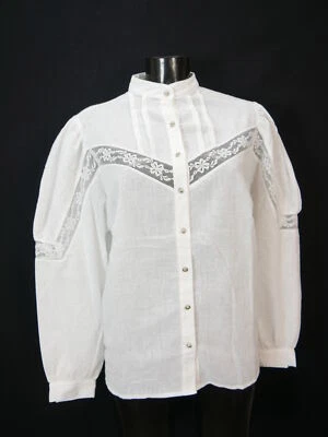 Gr.48 Trachtenbluse weiß Bluse Baumwollmischung mit Spitze TB8501 - Bild 1 von 4