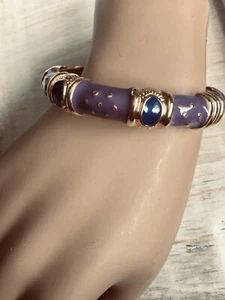 Purple & Sapphire Blue Enameled Golden Oval Detail Clamper Bangle Bracelet - Picture 1 of 10