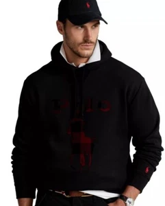 Polo Ralph Lauren Black BUFFALO Check BIG PONY Fleece Hoodie Men's SZ M-Tall - Picture 1 of 4