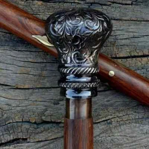 Bastone da passeggio in legno stile vittoriano vintage manico ottone design antico - Foto 1 di 5