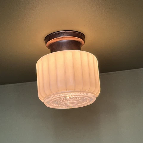 Vintage Antique 1930s Art Deco Copper Flush Mount Light Fixture - Restored! Cover