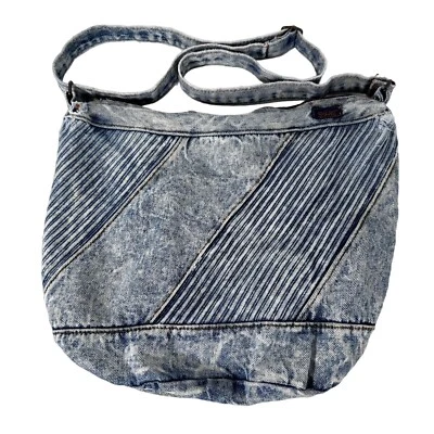 Vintage SHANE Acid Wash Denim Purse 1980s Zipper Extendable Shoulder Strap - Image 1 of 4