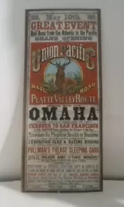 RARE 1869 OMAHA UNION PACIFIC RAILROAD POSTER Vintage Train EPHEMERA AMERICANA - Picture 1 of 5