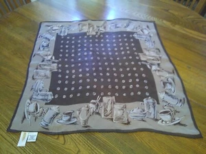 TALBOTS SILK SQUARE SCARF COFFEE THEMED BROWN BEIGE CREAM EUC - Picture 1 of 4
