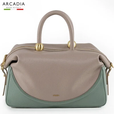 ARCADIA Made in Italy designer dove grey & green leather "trunk" handbag bag - Image 1 of 4