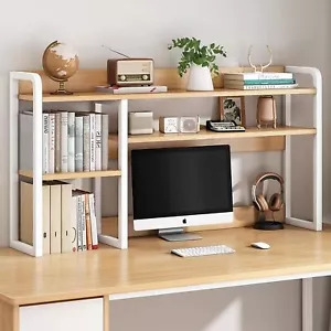 2 Tier Desktop Bookshelf for Computer Desk, Countertop Hutch Bookcase Organizer, - Picture 1 of 7