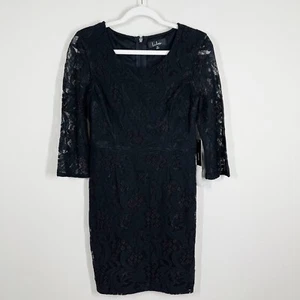 Lulu's All For You Bodycon Kleid Spitze Gr. M schwarz 3/4 Arm gefüttert kurz Neu mit Etikett - Bild 1 von 12