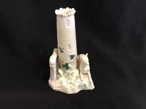 Belleek castle turret porcelain vase w/ dog, harp and cross, 6th gen shamrock - Picture 1 of 17