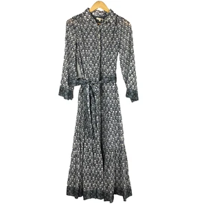 New Marea Flounce Shirt Dress Buestone Tie Waist Button-front Cotton Maxi Size L - Picture 1 of 18