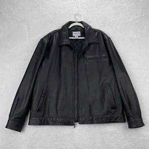 Vintage Cherokee Jacket Mens Extra Large Black Leather Bomber Coat Quilt Lined - Picture 1 of 9