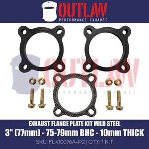 Exhaust Flange Plates 4 Bolt 76mm 3" MS + Gasket, Bolts & Nuts 75-78mm BHC 10mm - Picture 1 of 5