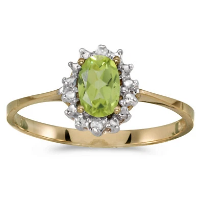 10k Yellow Gold Oval Peridot And Diamond Ring - Image 1 of 2