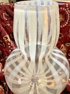 Hand Blown Glass w/White Stripe Vase Clear Art Approx. 9 in tall, 18 in round - Picture 1 of 5