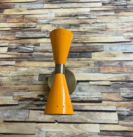 Italian Study Light Modren Light Brass 1950 Century Yellow Wall Lamp Sputnik Cover
