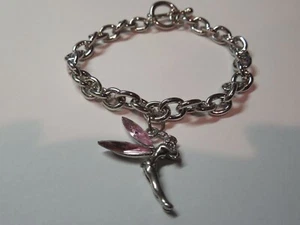 Pink Tinkerbell Pendant Fairy, Made With Pink Crystals Toggle Bracelet - Picture 1 of 3