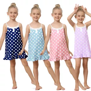 Kid Girl Nightdress Pajamas Polka Dot Dress Breathable Sleepwear Milk Silk Dress - Picture 1 of 36