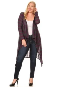 Nueva Mujer Plus Size Gris Borgoña Rayas Larga Abierta Cardigan Talla 2X - Imagen 1 de 2