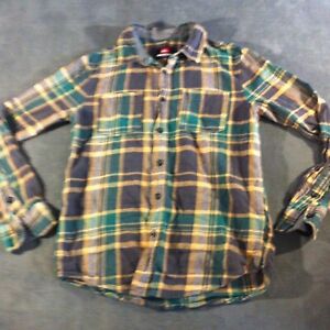 Quiksilver Shirt Mens Small Green Plaid Flannel Long Sleeve Button Up Skater