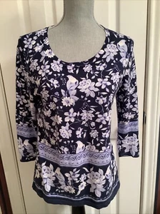 Talbots Damen Gr. MP Pullover Pulli blau Blumen Vögel 3/4 Arm - Bild 1 von 9