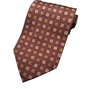 Giorgio Armani Silk Geometric Wide Classic Necktie Brown Italy 57.5 x 3.75 - Picture 1 of 8