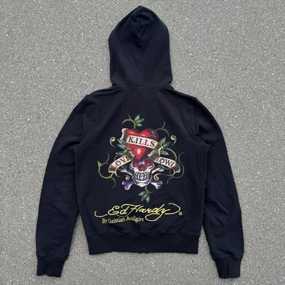 Vintage Ed Hardy Christian Audigier Full Zip Hoodie Embroidered Skull Love Sz XS - Image 1 of 4