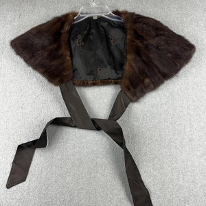 Vintage Mink Fur Stole Womens One Size Brown Satin Lined Wrap Capelet Shawl 50s - Picture 1 of 7