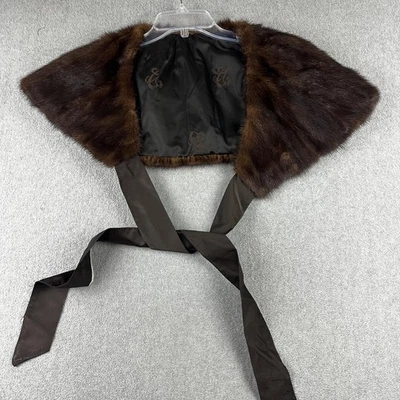 Vintage Mink Fur Stole Womens One Size Brown Satin Lined Wrap Capelet Shawl 50s - Image 1 of 4