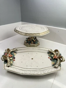 Vintage Fitz And Floyd Snowy Woods Cake Stand And Serving Plate - Picture 1 of 12