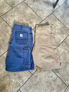 Lot Of 2 Carhartt Y2K Carpenter Shorts Size 36X10 Canvas Workwear Hamer Loop - Picture 1 of 9