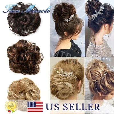 Curly Messy Hair Bun Women Hairpiece Scrunchie Updo Hair Extension As Human Hair - Image 1 of 4