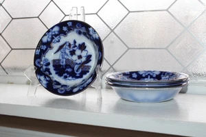 5 cuencos de postre antiguos azul flujo oscuro 5,5" Royal Staffordshire Pekin adorno dorado - Imagen 1 de 5