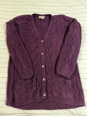 LL Bean | Vtg. Women’s Wool Blend Cableknit Button Cardigan Sweater- Size Large - Image 1 of 4