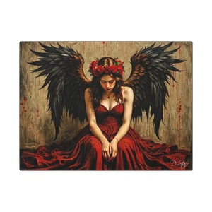 Canvas Wall Art Fallen Angel Gothic Sad Dark Moody Oil Painting Print Signed - Picture 1 of 17