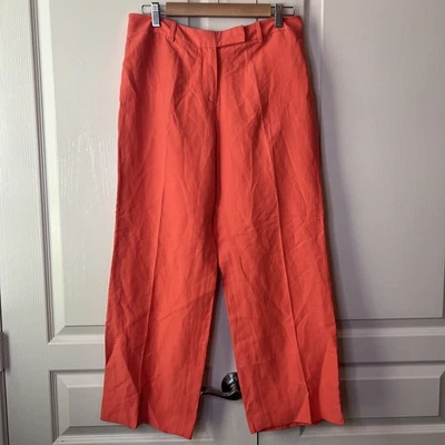 DUE PER DUE Women's Coral Orange Silk Linen Pants Size 10 - Image 1 of 4