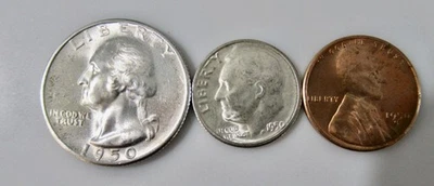 1950 S Brilliant Uncirculated Silver Coin Set,  3 Coins - Image 1 of 4