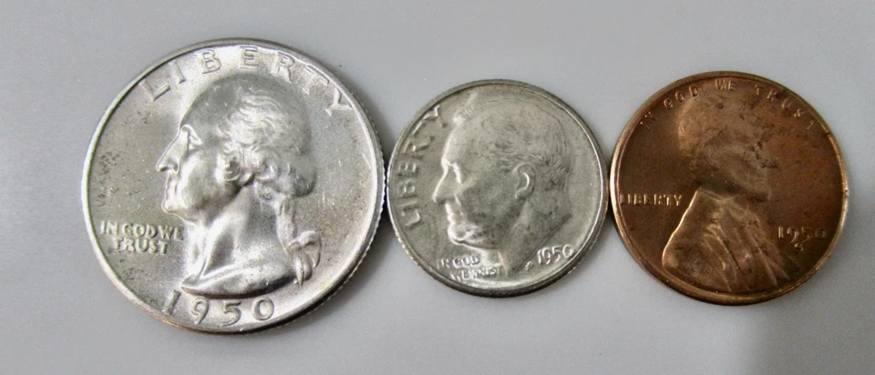 1950 S Brilliant Uncirculated Silver Coin Set,  3 Coins - Image 1 of 4
