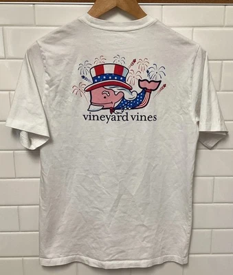 Boys Youth Vineyard Vines T Shirt Sz XL 18 White 4th Of July Firework Uncle Sam - Image 1 of 4