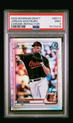 JORDAN WESTBURG 2020 BOWMAN DRAFT CHROME REFRACTOR ROOKIE #BD111 ORIOLES PSA 9 - Image 1 of 4